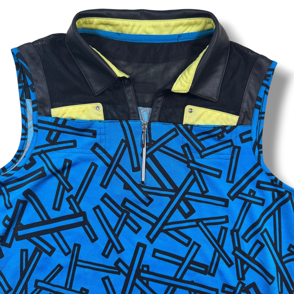 Jamie Sadock Golf‎ Top Womens M Blue Sleeveless 1/4 Zip Mesh Geometric 51202